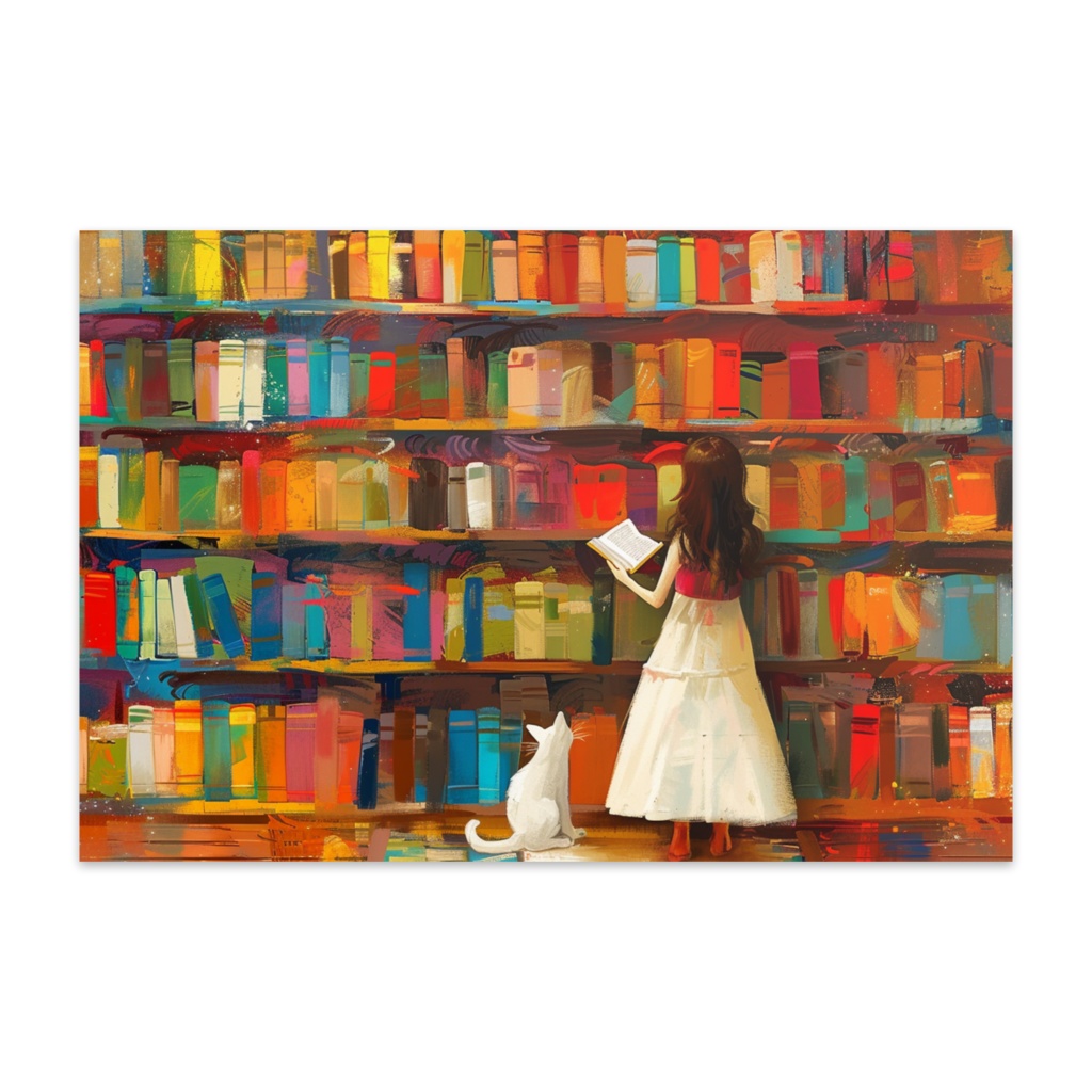 White Cat In Library With A Girl