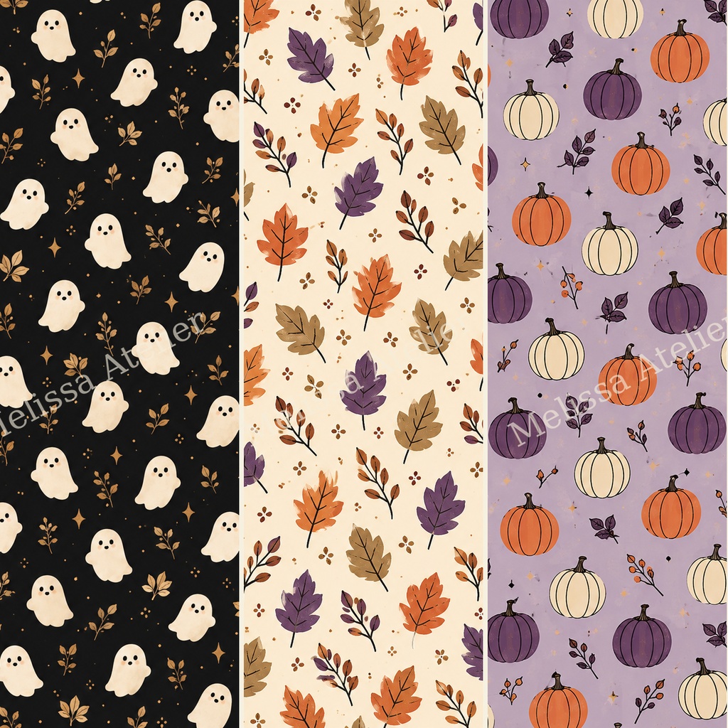やさしい秋色のナチュラルハロウィン デジタルペーパー12枚|Natural Halloween【背景素材・商用利用OK】