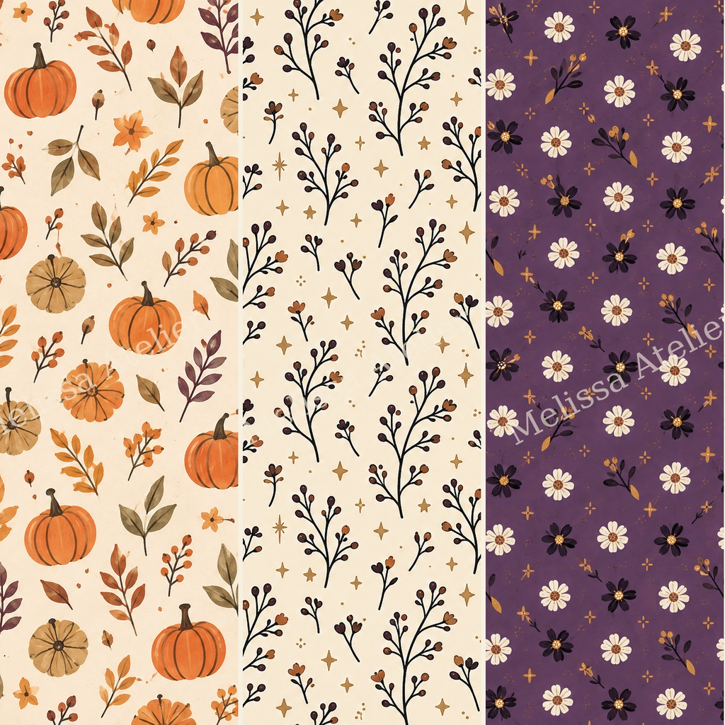 やさしい秋色のナチュラルハロウィン デジタルペーパー12枚|Natural Halloween【背景素材・商用利用OK】