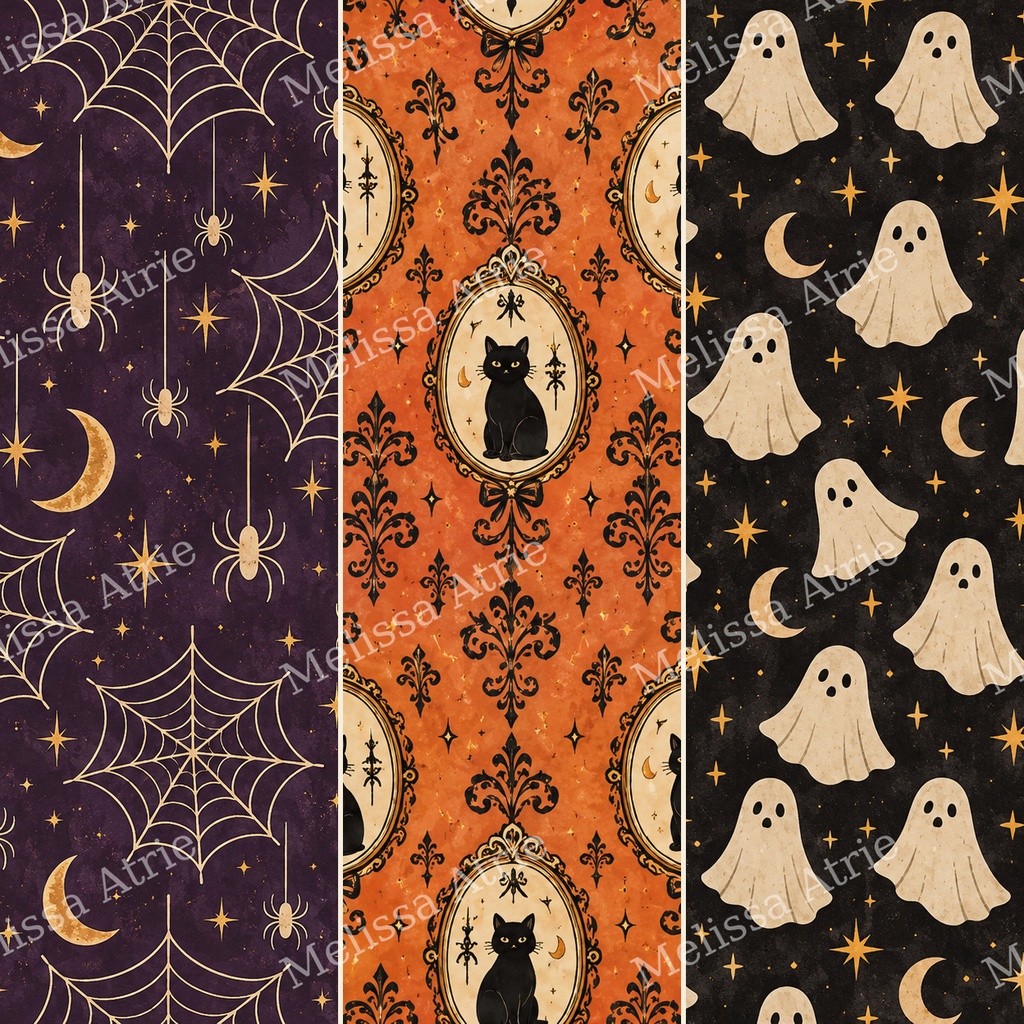古い紙もの風ヴィンテージハロウィン デジタルペーパー12枚|Vintage Halloween【背景素材・商用利用OK】