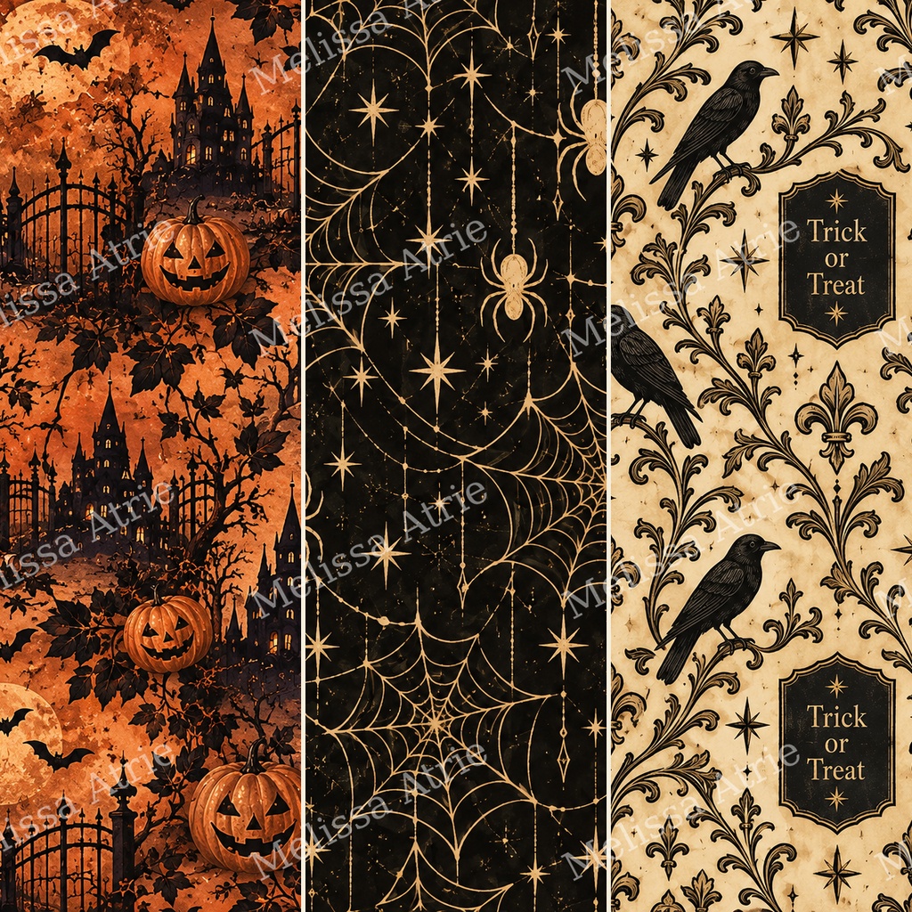 古い紙もの風ヴィンテージハロウィン デジタルペーパー12枚|Vintage Halloween【背景素材・商用利用OK】