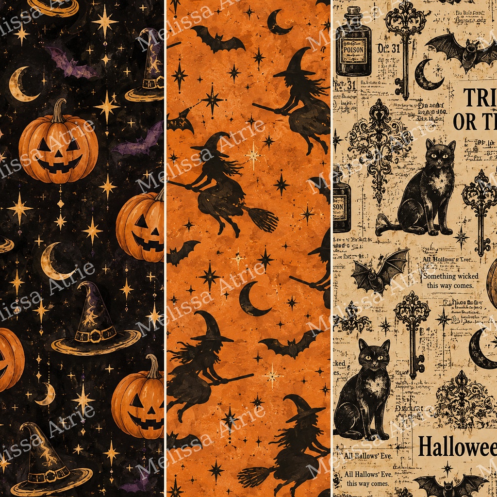 古い紙もの風ヴィンテージハロウィン デジタルペーパー12枚|Vintage Halloween【背景素材・商用利用OK】