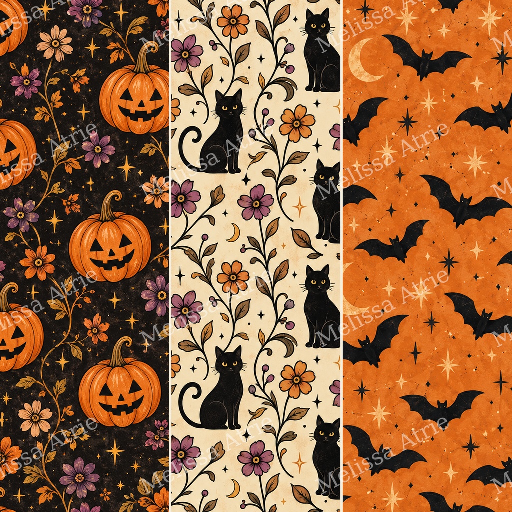 古い紙もの風ヴィンテージハロウィン デジタルペーパー12枚|Vintage Halloween【背景素材・商用利用OK】