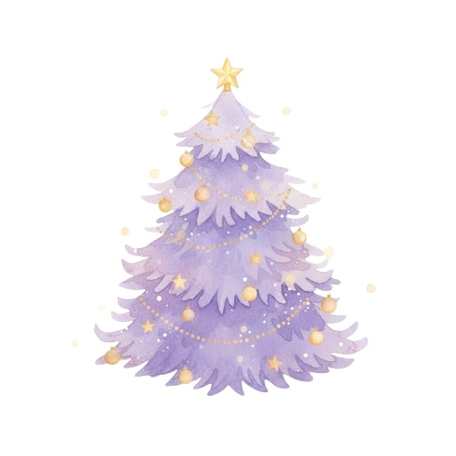 パステルパープル・水彩クリスマスコレクション (PNG形式)