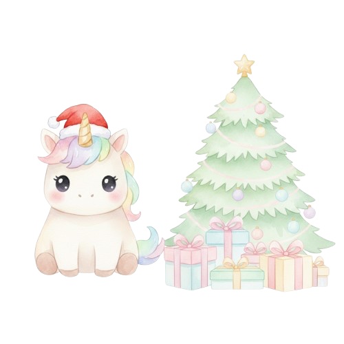 ユニコーン水彩クリスマスコレクション(PNG形式)
