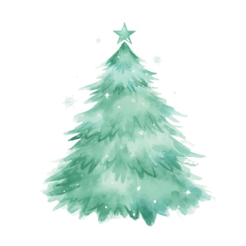 ミント×ホワイト ふわふわ水彩クリスマスコレクション(PNG形式)