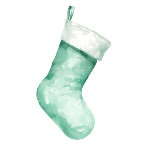 ミント×ホワイト ふわふわ水彩クリスマスコレクション(PNG形式)