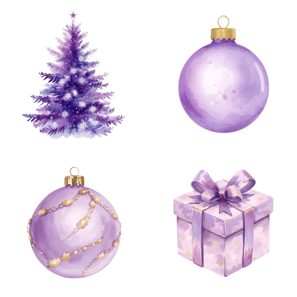 ゆめかわパープルキャンドル|水彩クリスマス素材(背景透過PNG)