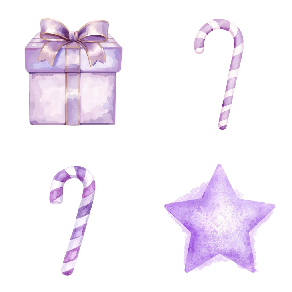 ゆめかわパープルキャンドル|水彩クリスマス素材(背景透過PNG)