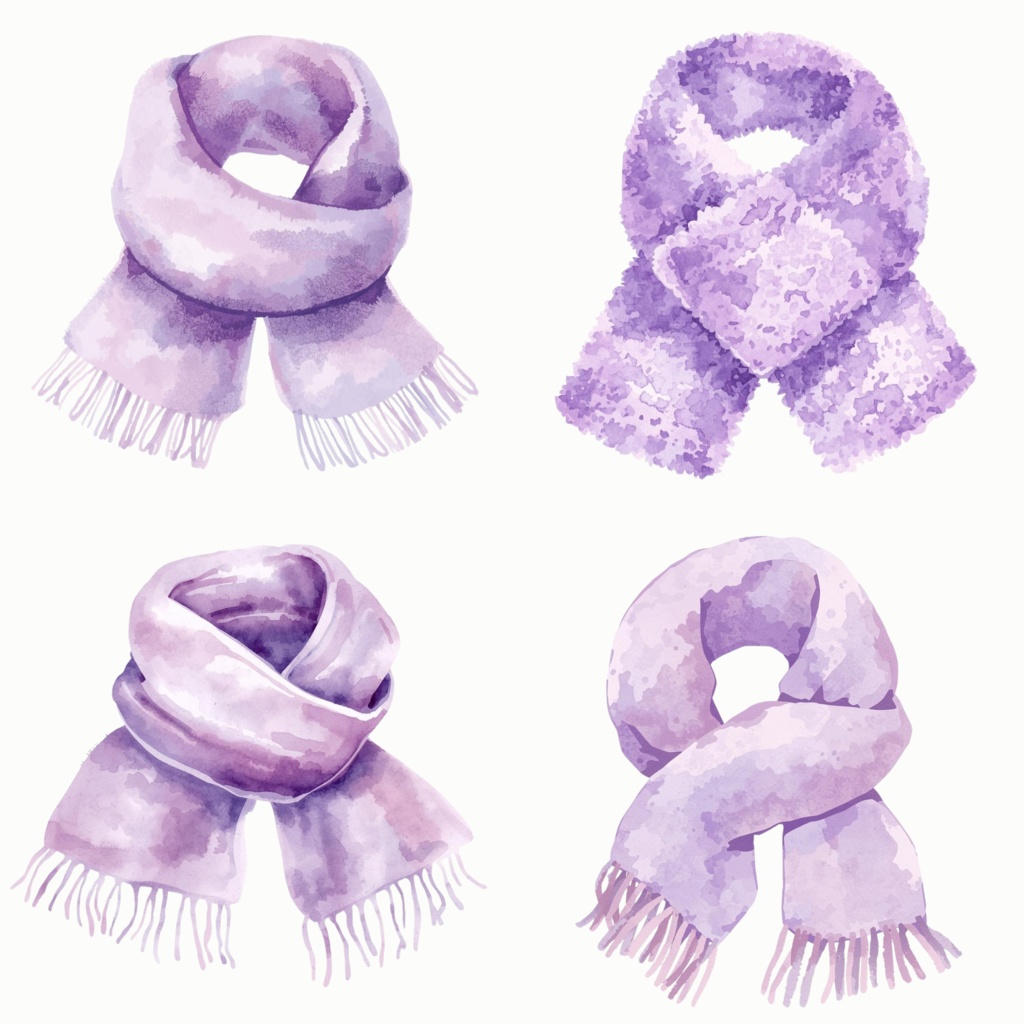 パステルパープル 冬のクリップアートセット|水彩タッチ 冬アイコン素材 PNG(30点)