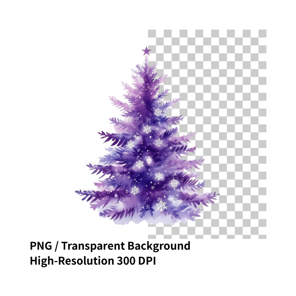 パステルパープル 冬のクリップアートセット|水彩タッチ 冬アイコン素材 PNG(30点)