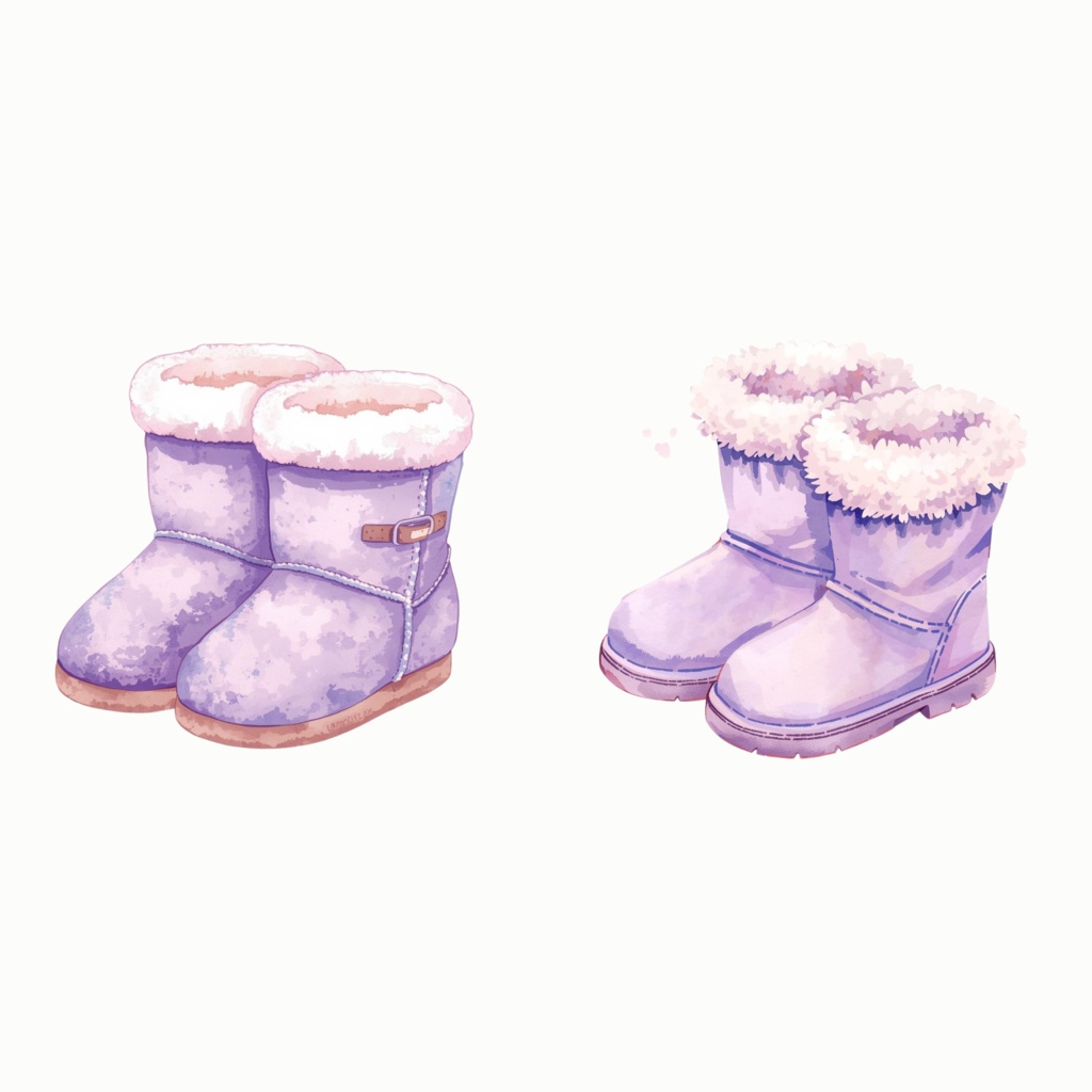 パステルパープル 冬のクリップアートセット|水彩タッチ 冬アイコン素材 PNG(30点)