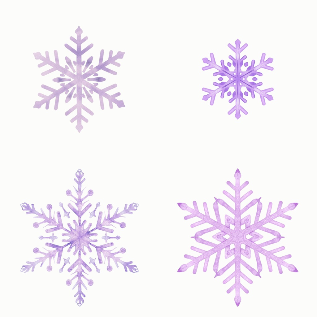 パステルパープル 冬のクリップアートセット|水彩タッチ 冬アイコン素材 PNG(30点)