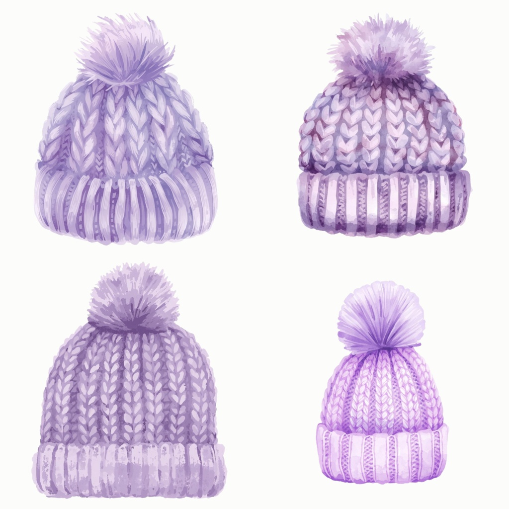 パステルパープル 冬のクリップアートセット|水彩タッチ 冬アイコン素材 PNG(30点)