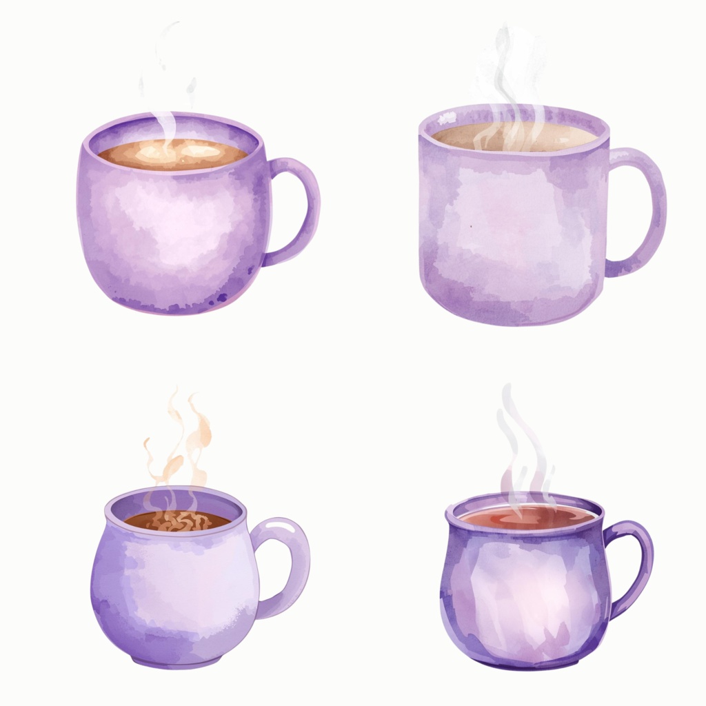 パステルパープル 冬のクリップアートセット|水彩タッチ 冬アイコン素材 PNG(30点)