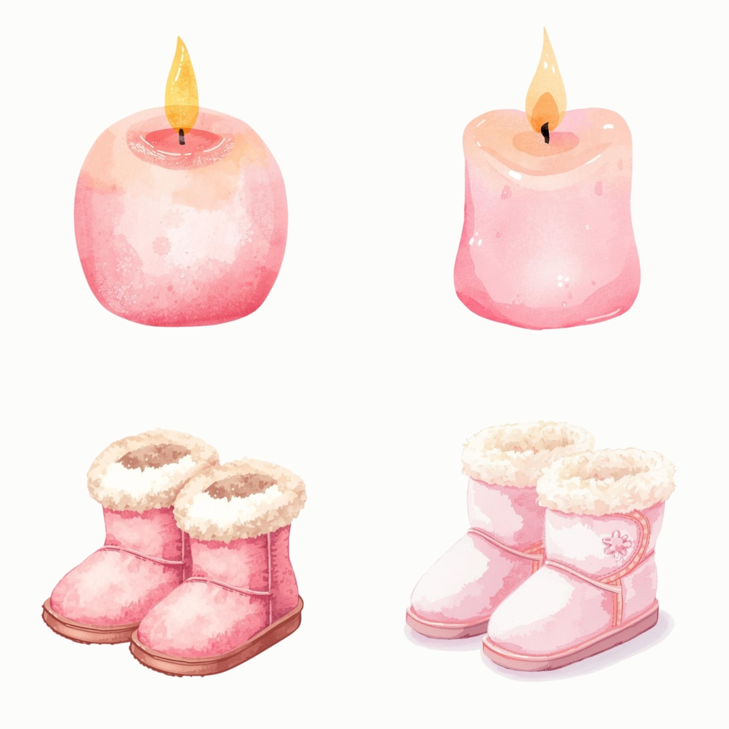 Cute Pastel Pink Winter Clipart ふんわり水彩・冬モチーフ素材セット(PNG)