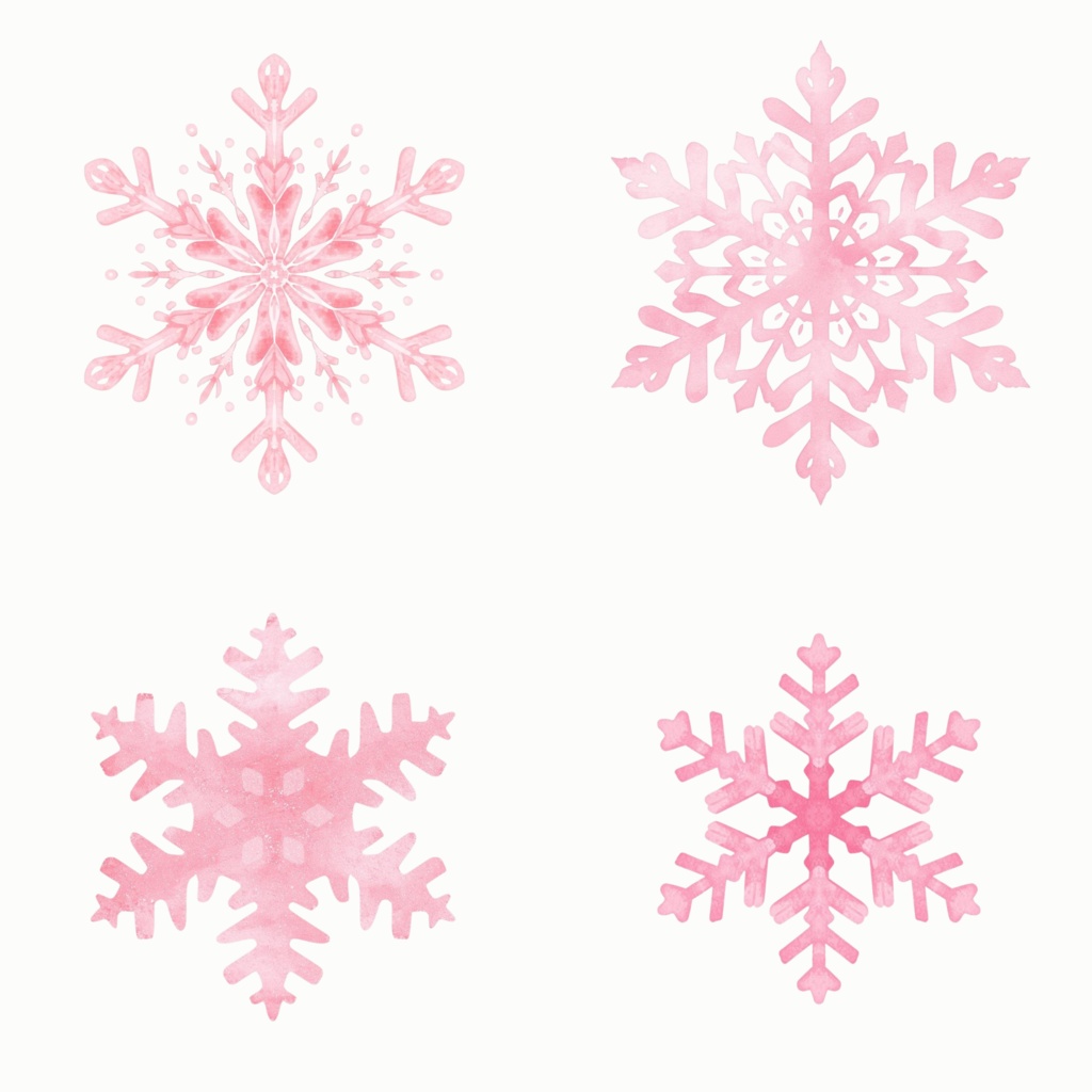 Cute Pastel Pink Winter Clipart ふんわり水彩・冬モチーフ素材セット(PNG)