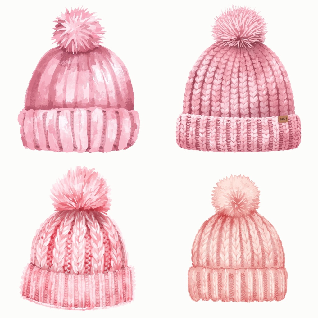 Cute Pastel Pink Winter Clipart ふんわり水彩・冬モチーフ素材セット(PNG)