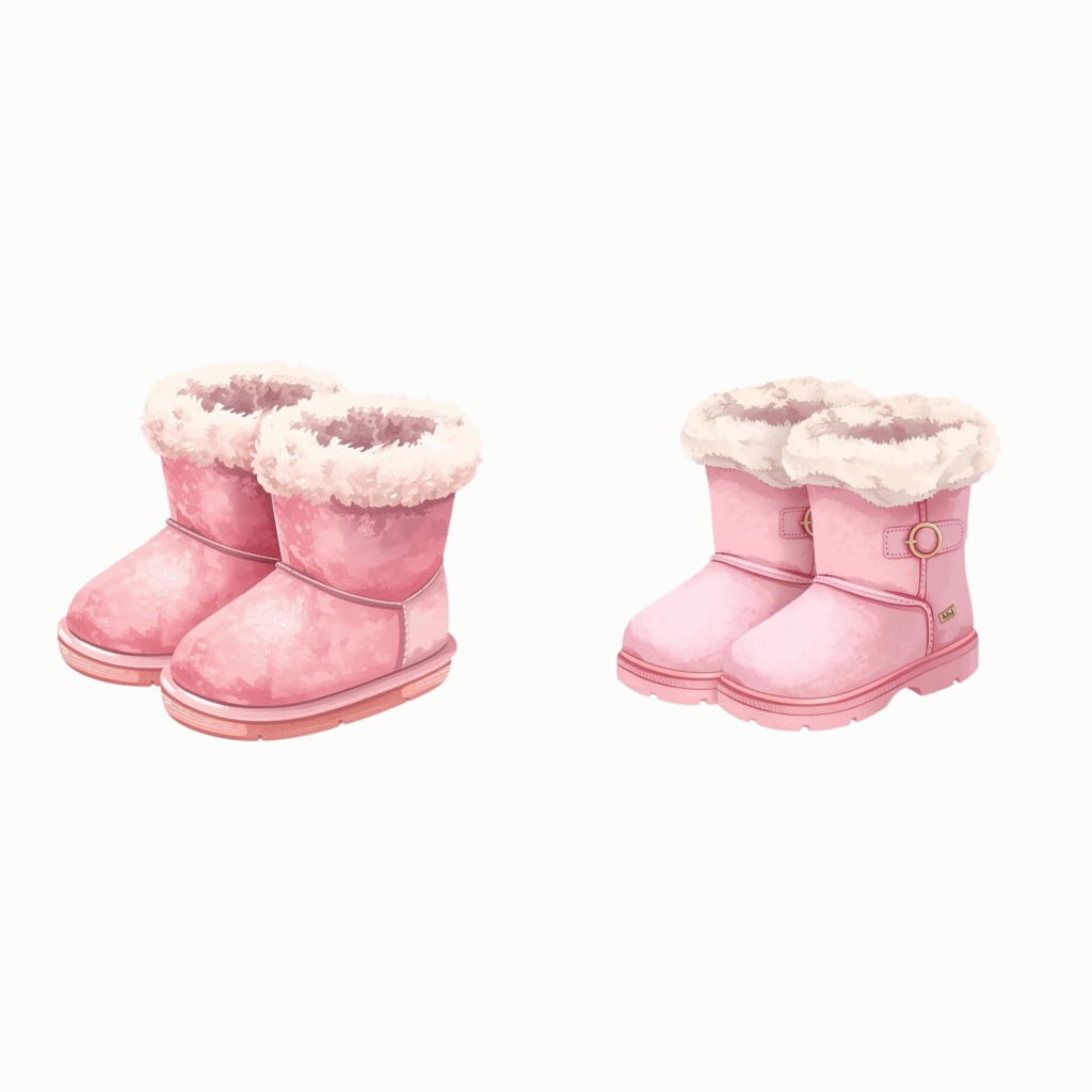 Cute Pastel Pink Winter Clipart ふんわり水彩・冬モチーフ素材セット(PNG)