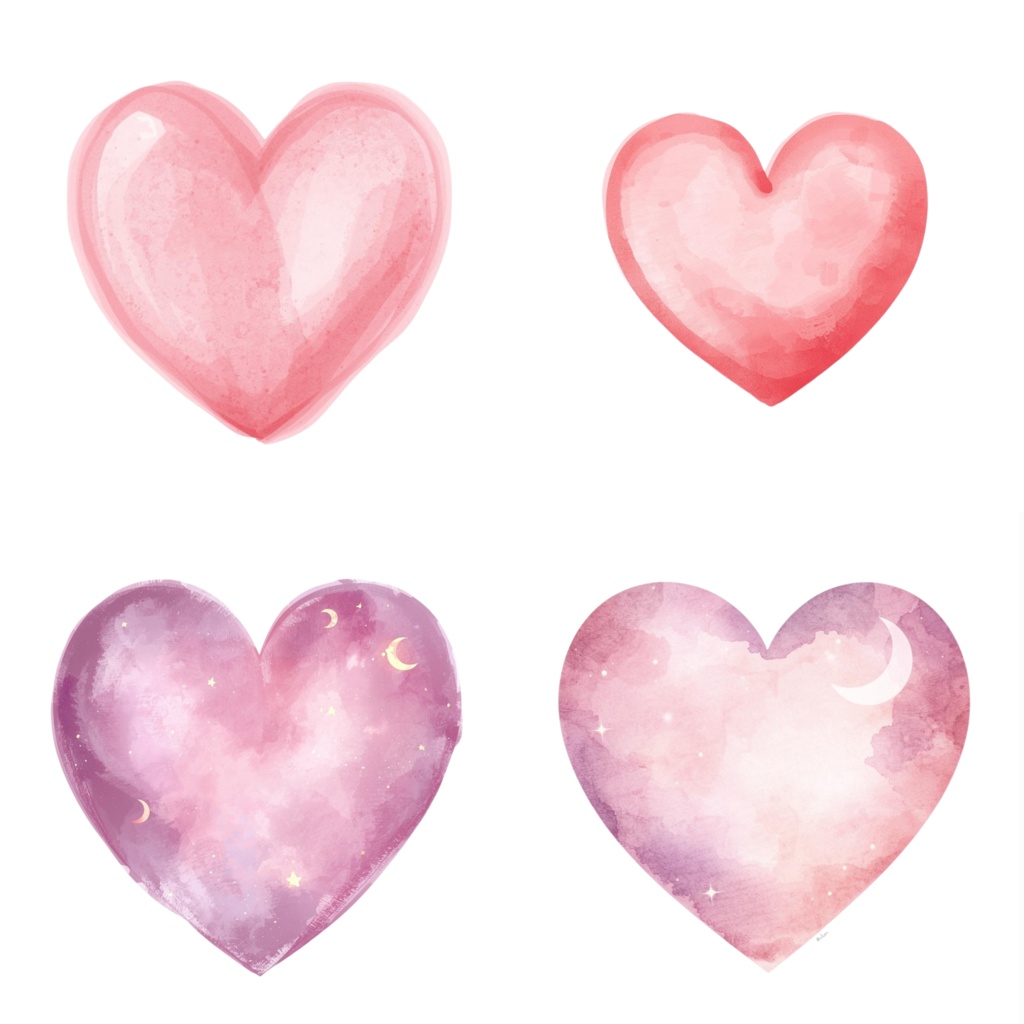 Pastel Heart Clipart & Seamless Pattern Set | Watercolor Heart PNG | Valentine Digital Paper