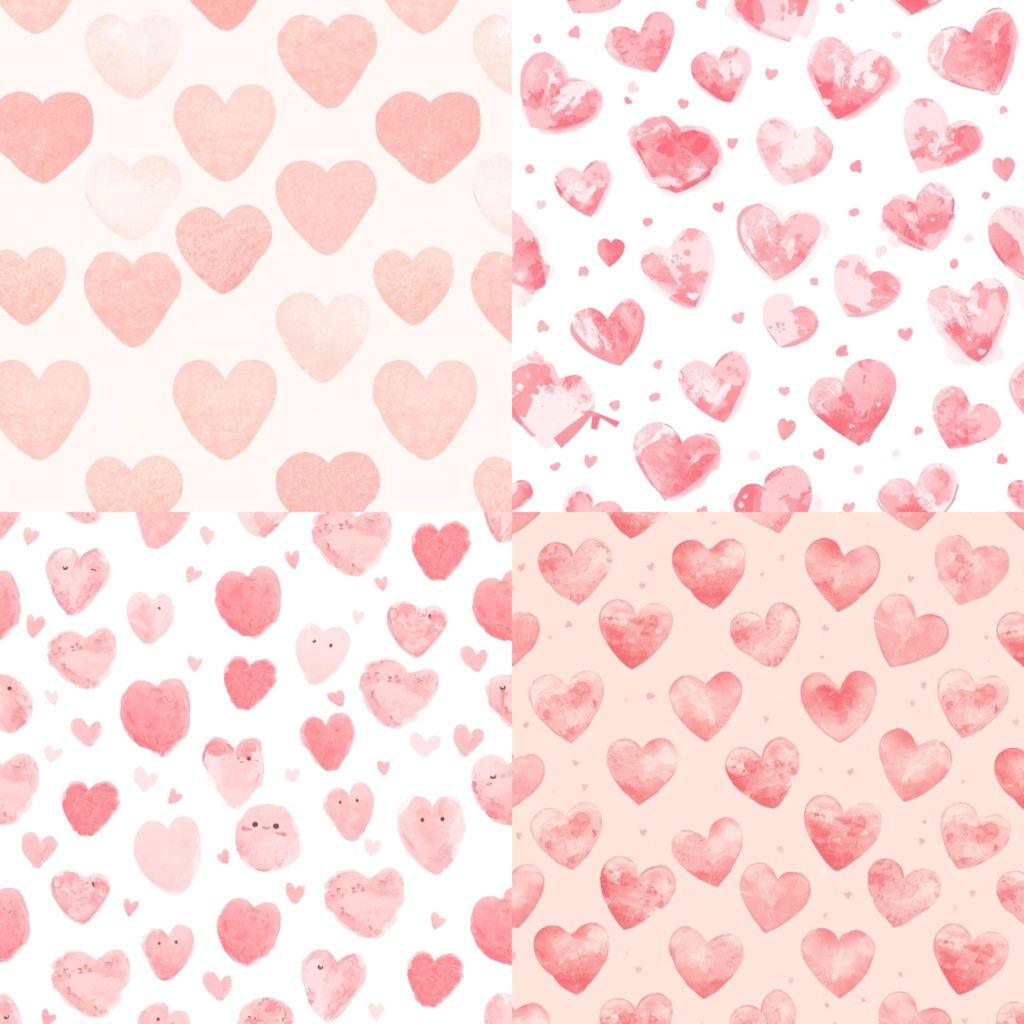 Pastel Heart Clipart & Seamless Pattern Set | Watercolor Heart PNG | Valentine Digital Paper