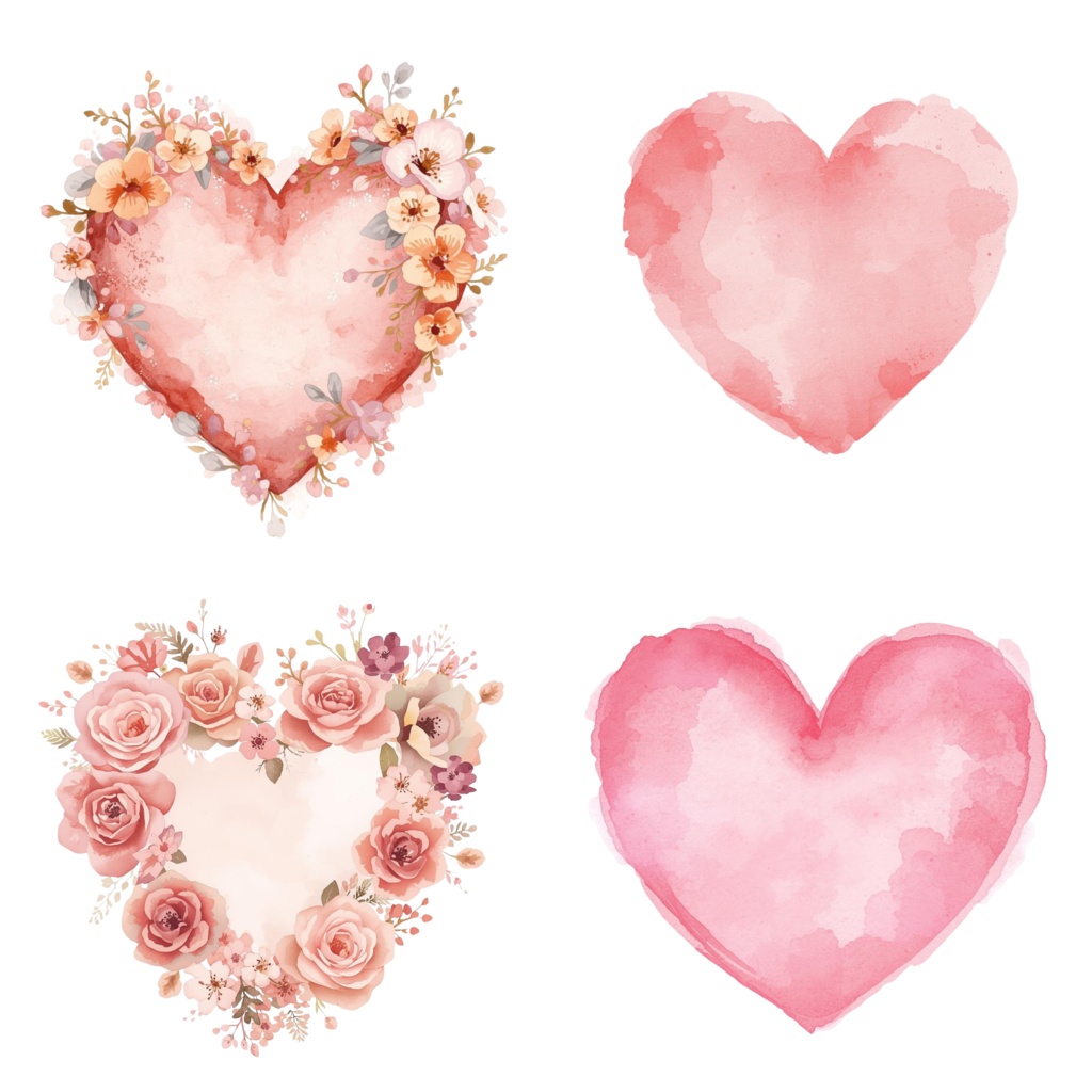 Pastel Heart Clipart & Seamless Pattern Set | Watercolor Heart PNG | Valentine Digital Paper