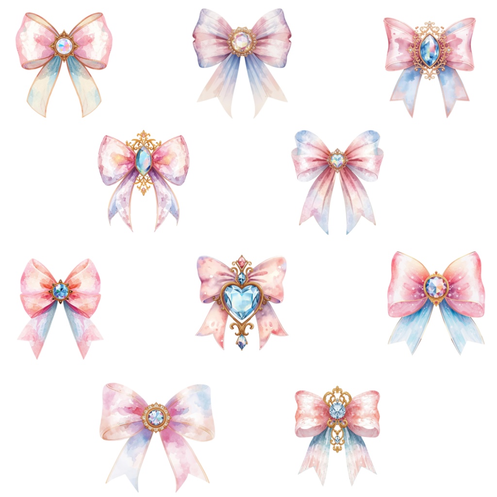 魔法少女風リボン素材|ピンク透過PNG20点セット