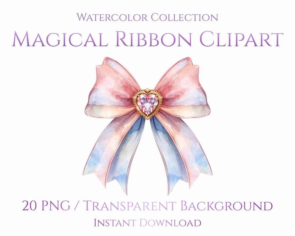 魔法少女風リボン素材|ピンク透過PNG20点セット