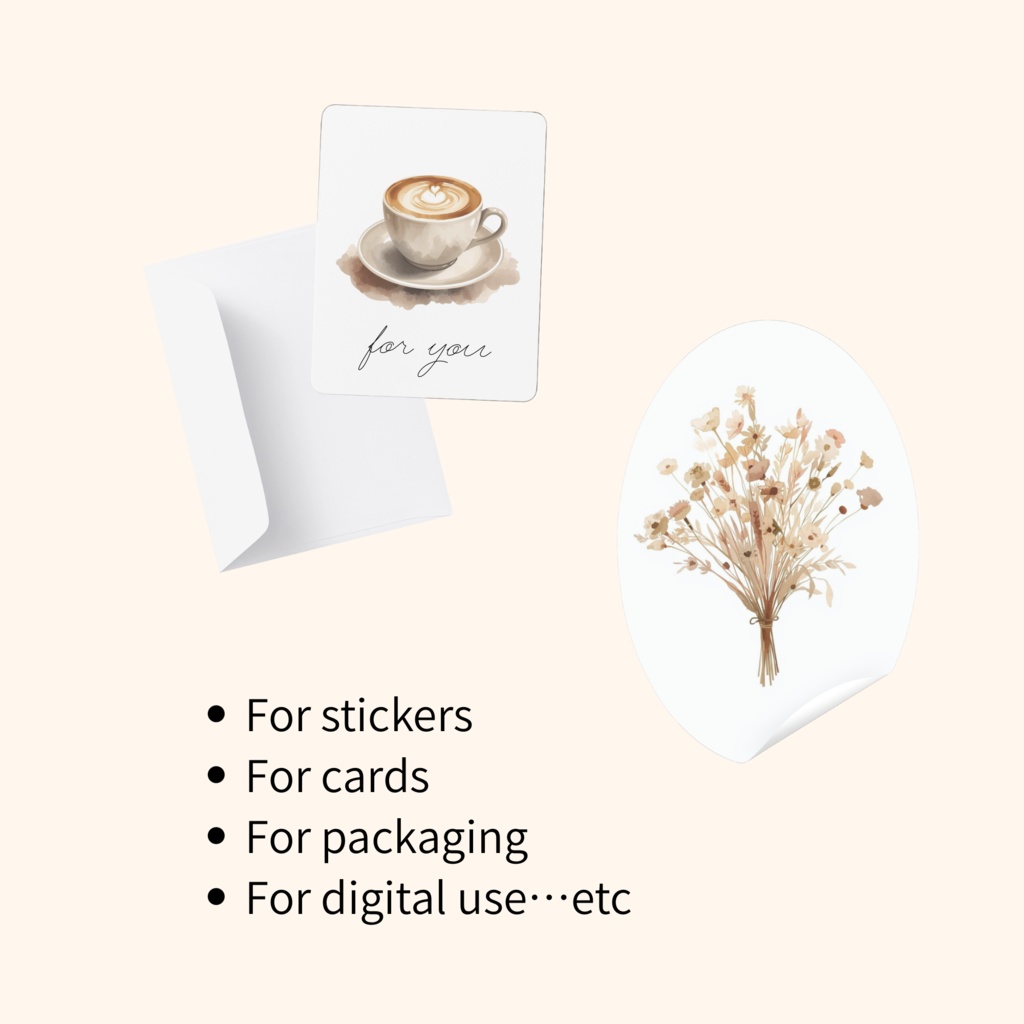 【無料サンプルあり】大人可愛い水彩カフェ素材集 65種|背景透過PNG|配信画面・お部屋背景・手帳デコ・パン素材