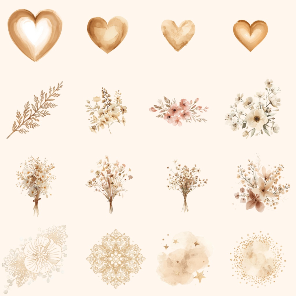 【無料サンプルあり】大人可愛い水彩カフェ素材集 65種|背景透過PNG|配信画面・お部屋背景・手帳デコ・パン素材