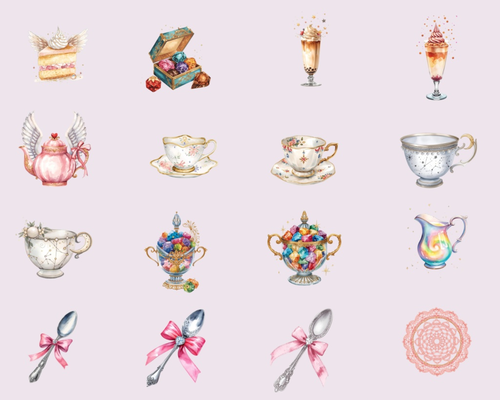 【PNG素材】魔法少女のお茶会 クリップアート32点セット - Magical Girl Tea Party Clip Art