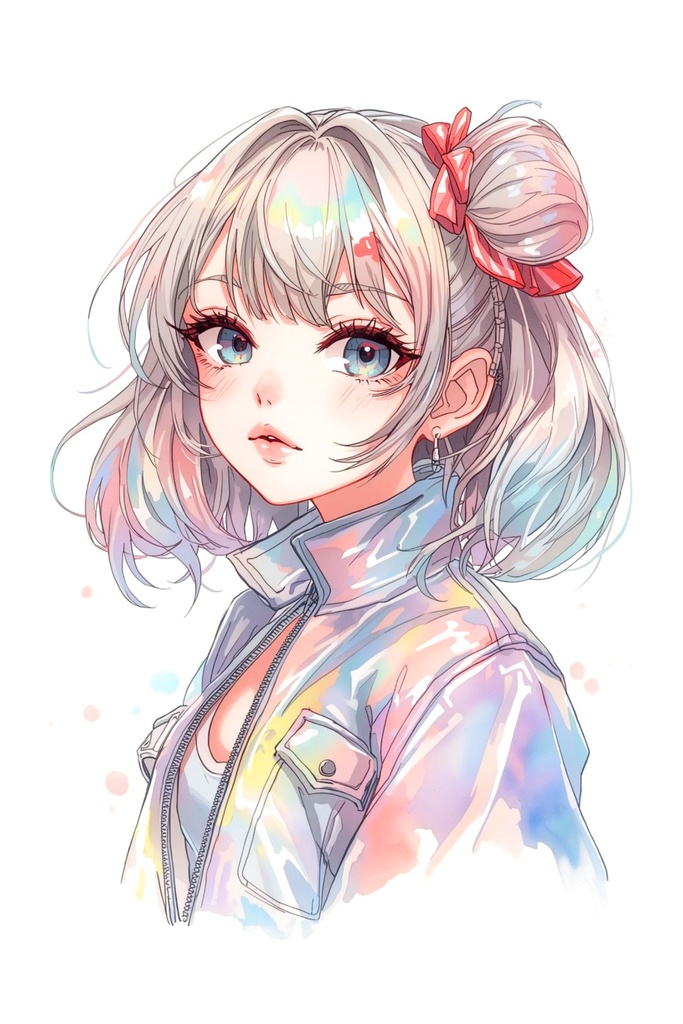 【水彩画風】ホログラフィック魔法少女 アート4点セット(背景透過PNG)✨