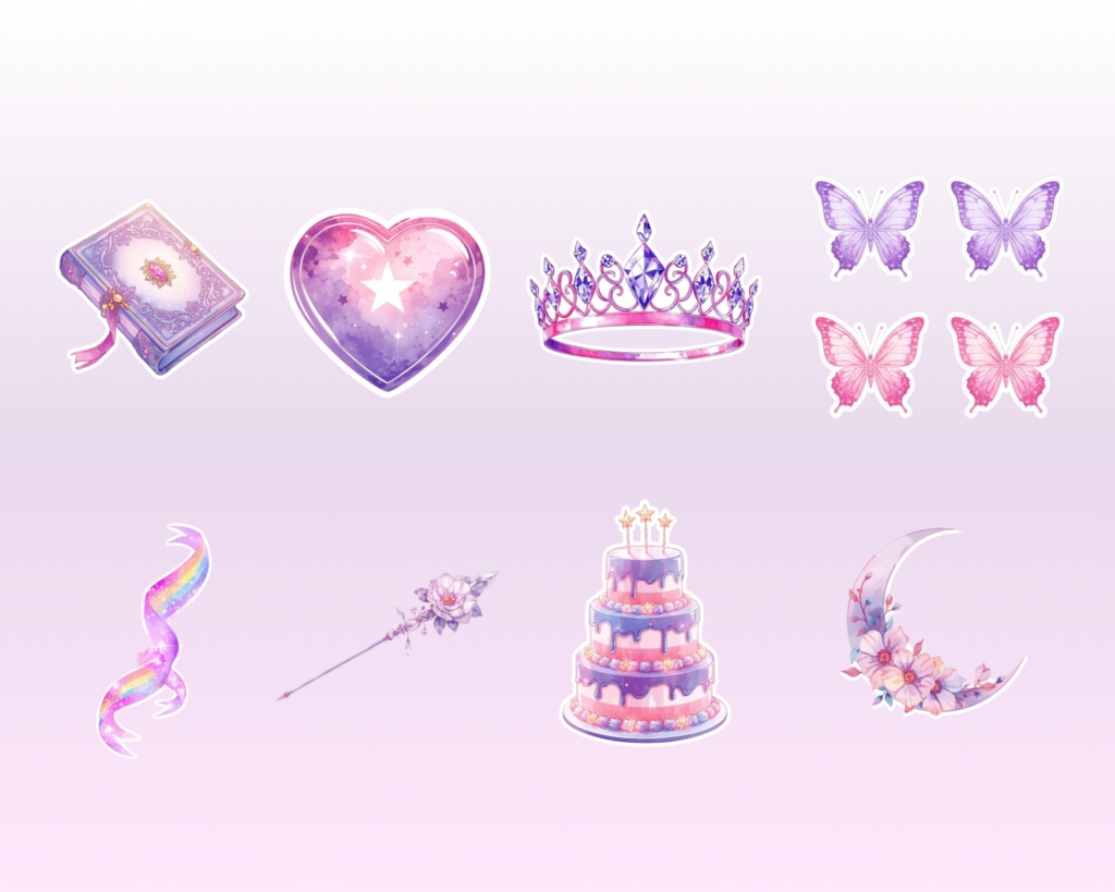 【商用利用OK】魔法少女クリップアート 32点セット|PNG透過素材|ゆめかわ・手帳デコ・配信素材