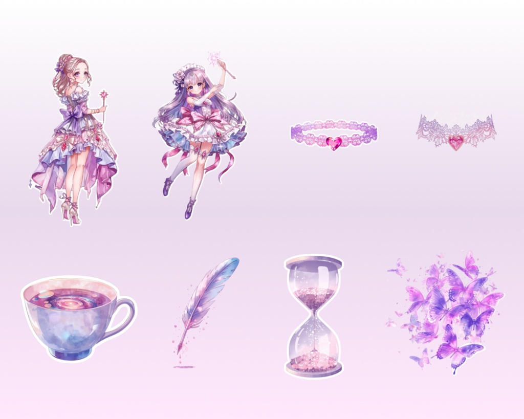 【商用利用OK】魔法少女クリップアート 32点セット|PNG透過素材|ゆめかわ・手帳デコ・配信素材