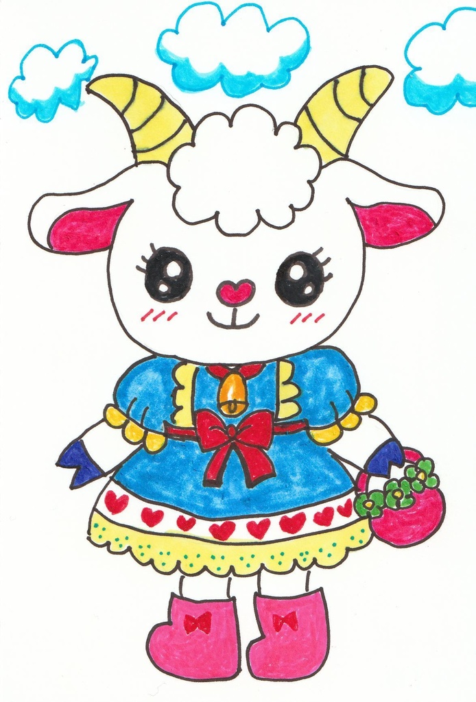 オリジナルイラスト　手描き　一点物　原画「おでかけヤギ」