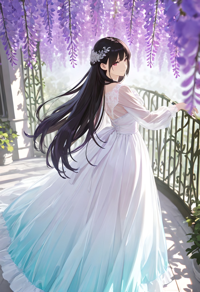 藤棚と女性:ドレス・和服(無償版あり)