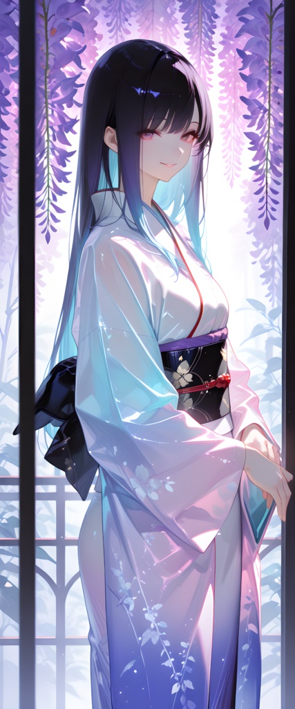 藤棚と女性:ドレス・和服(無償版あり)