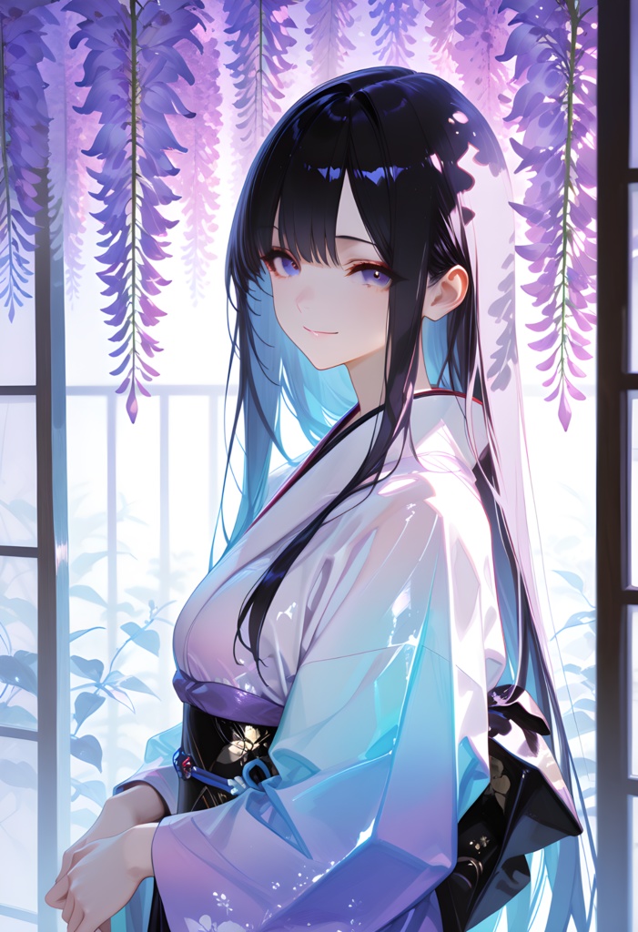 藤棚と女性:ドレス・和服(無償版あり)