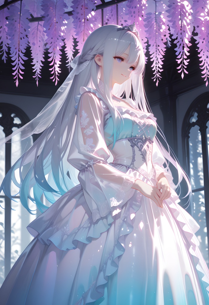 藤棚と女性：ドレス・和服（無償版あり）