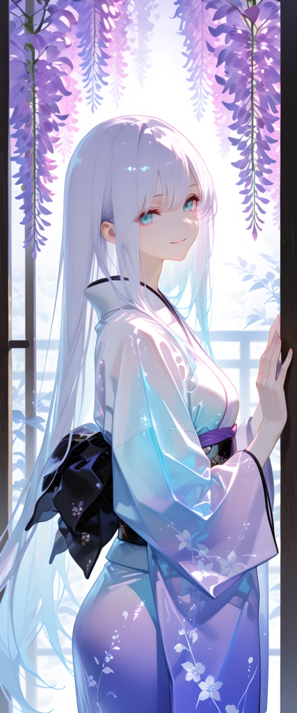 藤棚と女性:ドレス・和服(無償版あり)