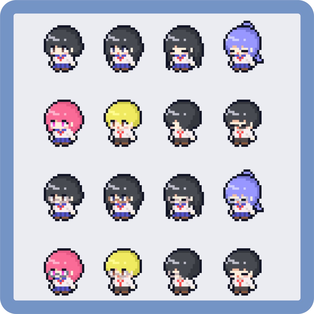 ちび学生素材　キャラクタードット絵詰め合わせ