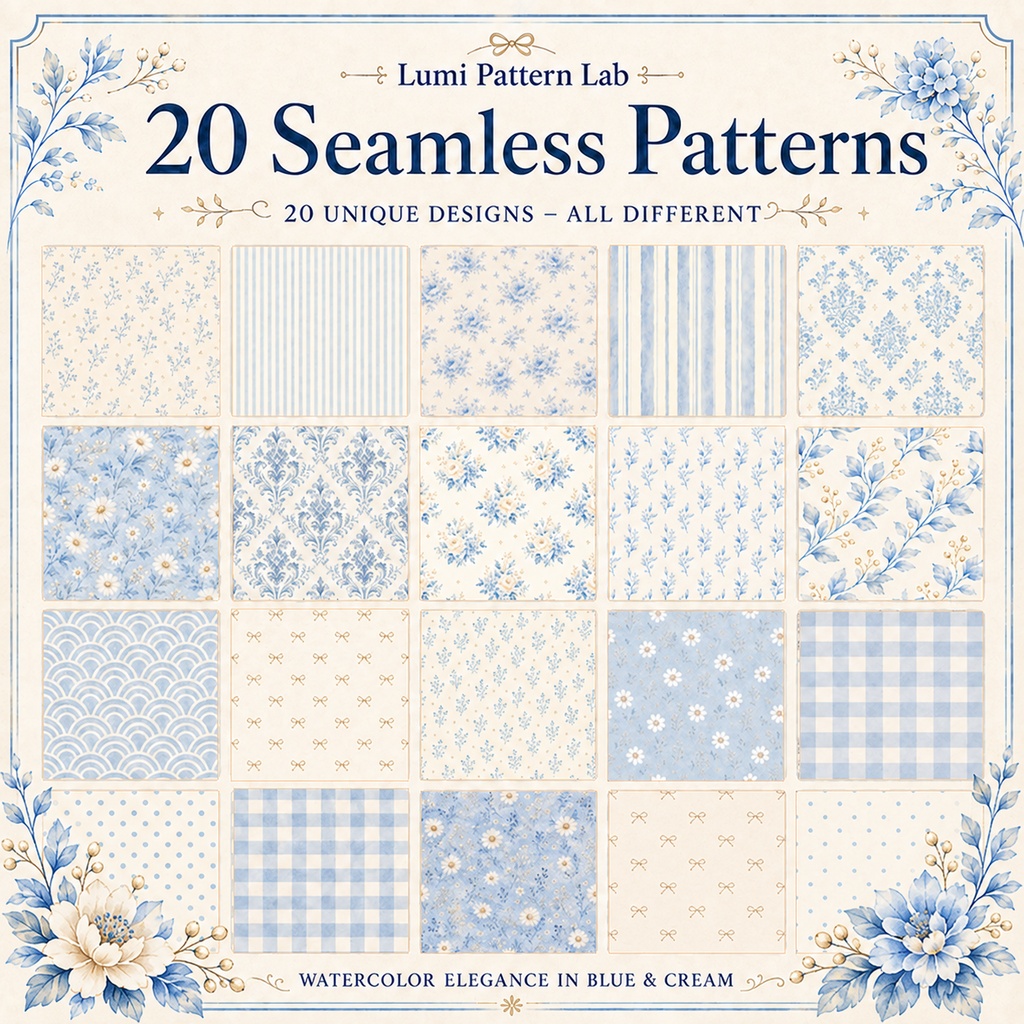 Blue & Cream Seamless Pattern 20