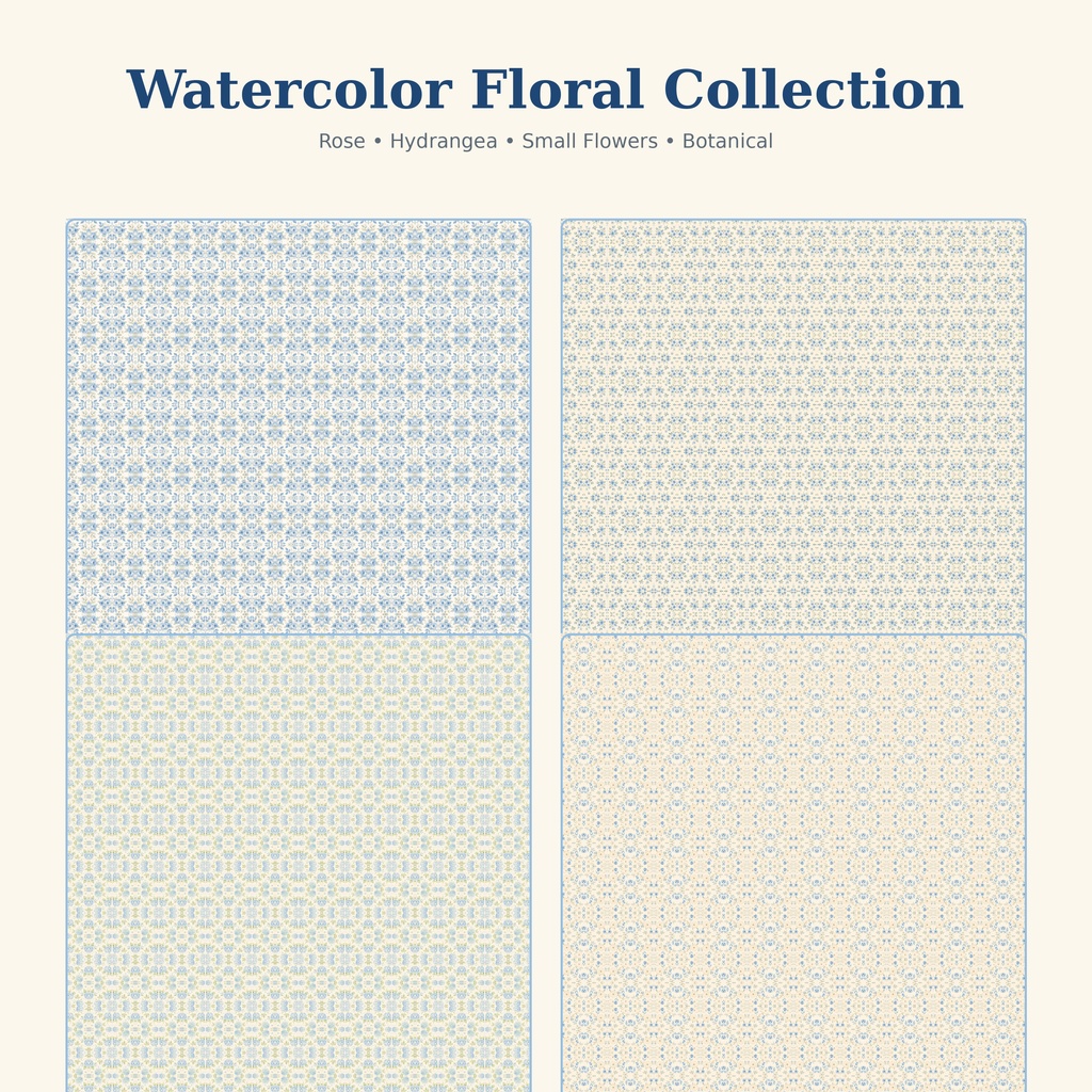 Floral Blue Seamless Pattern 20|水彩フローラル・シームレスパターン20種