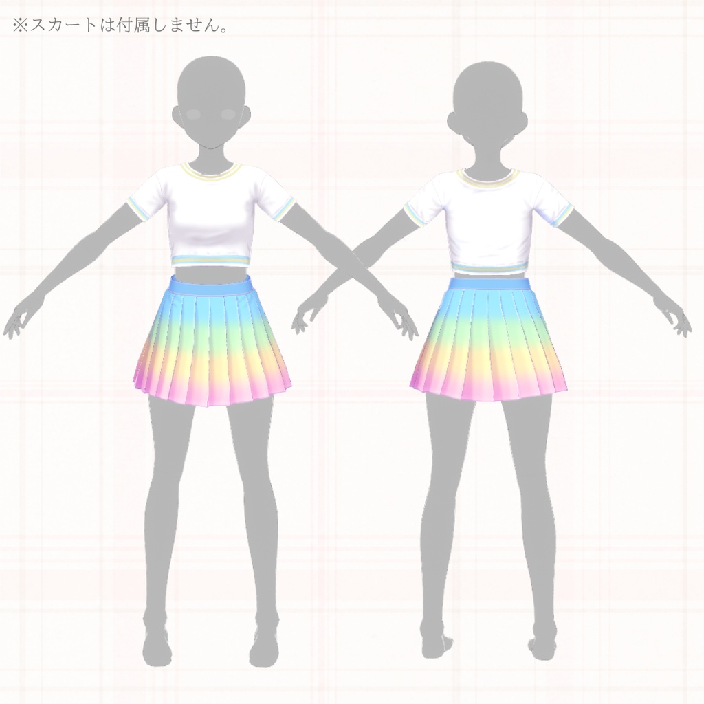 ★無料公開中★【VRoid正式版】パステルラインクロップTシャツ 3色セット/Pastel_Line_Crop_Tee 3 color