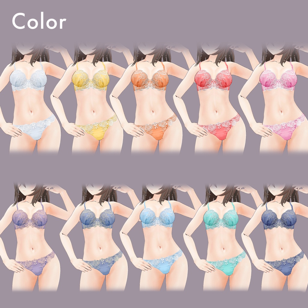 【VRoid】レースのパンツ&ブラ下着10色セット/Lace Muse Lingerie 10 Colors - Underwear Texture Set