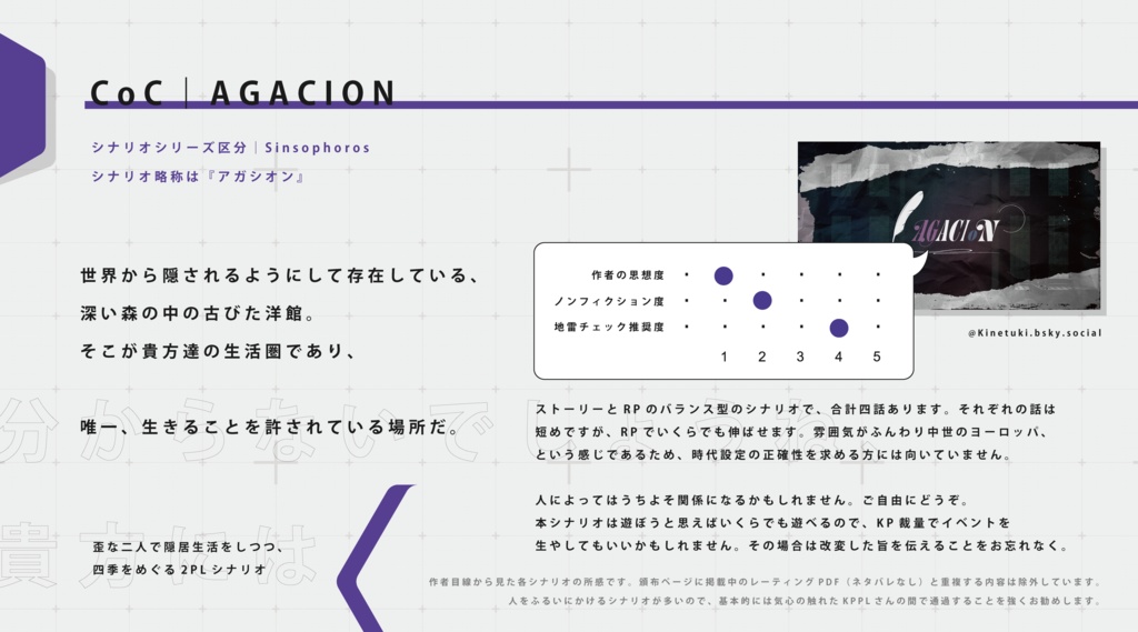 公開概要|CoC『AGACION』Ver1.0【SPLL:E192192】
