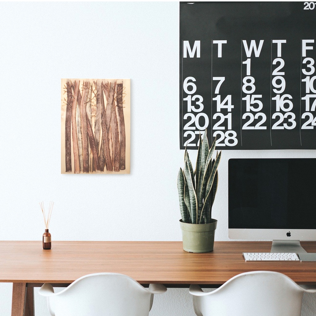 森林と太陽のウッドバーニングアート 原画 絵画 植物の絵 木雑貨 木工 アクリル画