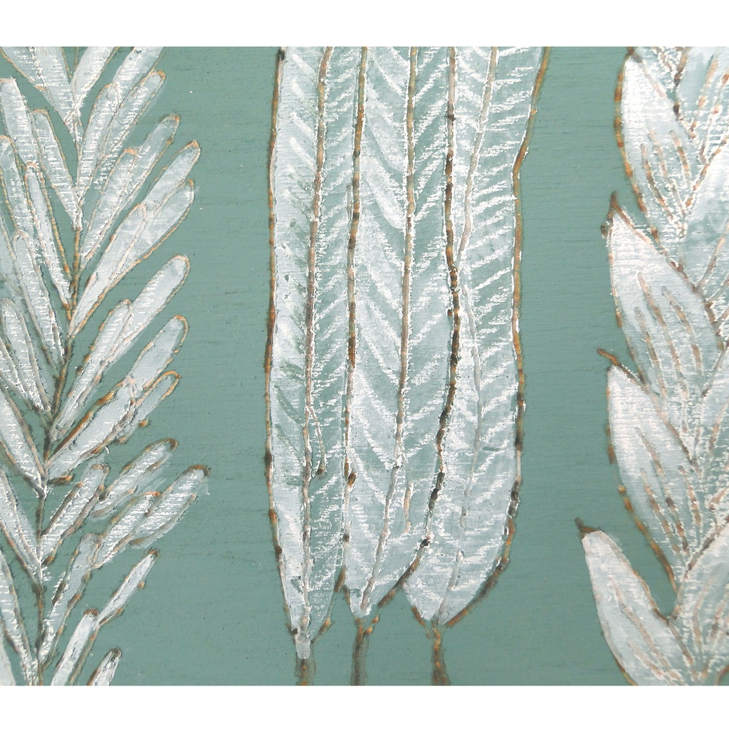 3種の葉っぱのウッドバーニングアート 原画 絵画 植物の絵 木雑貨 木工 アクリル画