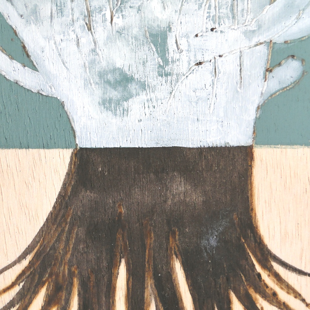 多肉植物のウッドバーニングアート 原画 絵画 植物の絵 木雑貨 木工 アクリル画