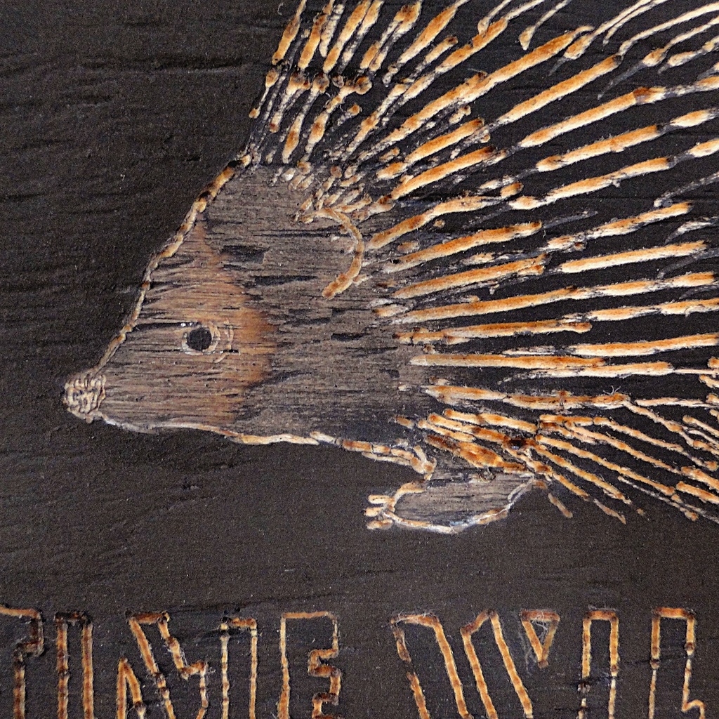 ハリネズミのウッドバーニングアート 原画 絵画 動物の絵 木雑貨 木工